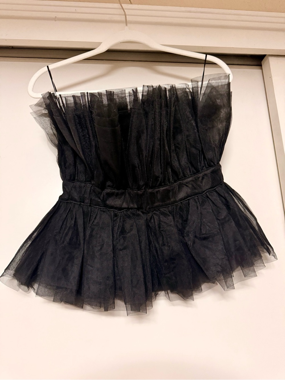 Black Tulle Peplum Bustier Top